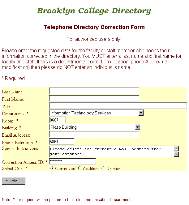 Department Correction Form