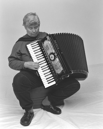 Pauline Oliveros.  Photo by Gisela Gamper. 