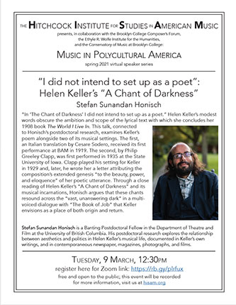 Poster for <em>“I did not intend to set up as a poet”: Helen Keller’s “A Chant of Darkness”</em>