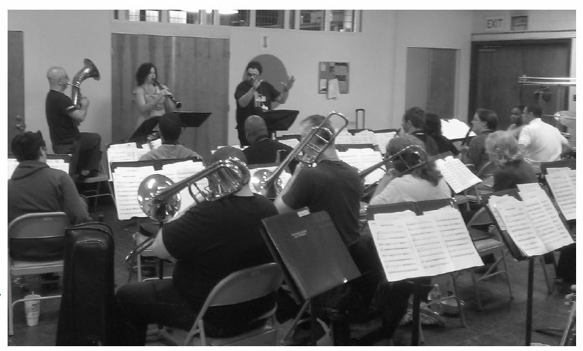 Rafi Malkiel, Anat Cohen, and Arturo O’Farrill in rehearsal with the Brooklyn College Big Band. Photo by Jeffrey Taylor