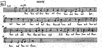 Figure 1. Parker, <em>Singers Glen</em>, Act 1, Scene 3, <em>Wesley</em>. Used by permission of Hinshaw Music, Inc. 