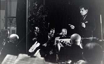 Leonard Bernstein rehearsing with the Representative Orchestra, 10 May 1948, ©American Jewish Joint Distribution Committee, Reproduced by permission of the American Jewish Joint Distribution Committee