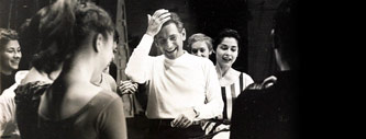 Leonard Bernstein with Carol Lawrence and the cast of <em>West Side Story</em>, 1957, Library of Congress Music Division