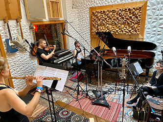 Lindsey Eckenroth (flute), Adam von Housen (violin), Edward Forstman (piano), and Whitney George (composer) at Pinch Recording