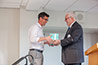<p>James Davis receiving the Claire Tow Distinguished Teacher Award from Associate Provost Matthew Moore</p>
