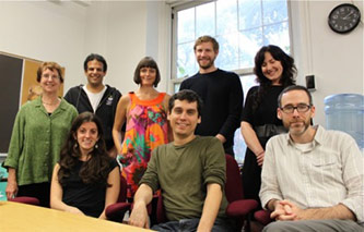 <p>2010–11 Writing Fellows — Back (L to R): Ellen Belton (co-coordinator), Jamie Aroosi, Jordan Pascoe, Neil Meyer, Kathleen Dunn; Front (L to R): Tahneer Oksman, Brendan O'Malley, Corey Frost (co-coordinator).</p>
