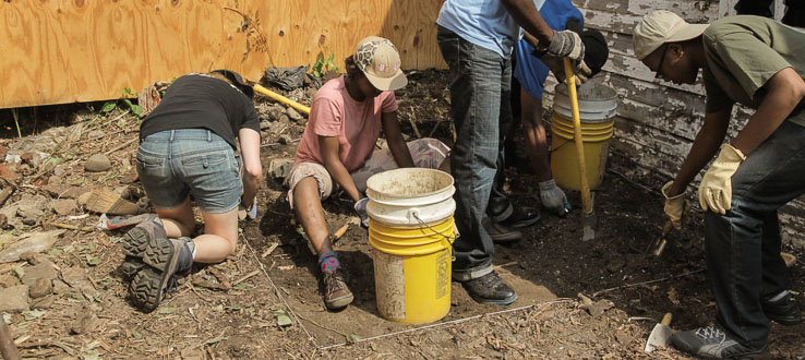 Digging at the Lott House, Brooklyn, New York.