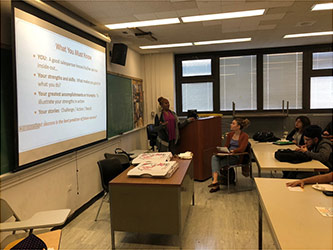 Magner Career Center staff member Miriam Loyd leads a workshop for anthropology students on résumé and cover letter writing.