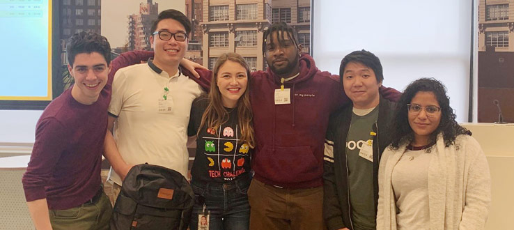 2019 Google Tech Challenge winners. From left to right: Calvin Kipperman, Zhi De Huang, Brittney Hedenberg (from Google), Kristian Mentor, Kai Lin, Johanny Mateo.