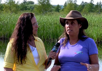 Winona LaDuke being interviewed at her rice farm in Minnesota.