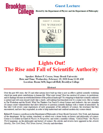 Event Flier: Lights Out! The Rise and Fall of Scientific Authority (February 19)
