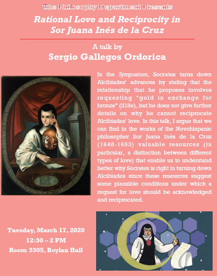 Event Flier: Rational Love and Reciprocity in Sor Juana Inés de la Cruz (March 17) 