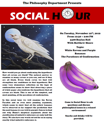 Event Flier: White Ravens and Purple Bananas: The Paradoxes of Confirmation (November 19)
