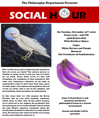 Event Flier: White Ravens and Purple Bananas: The Paradoxes of Confirmation (November 19)