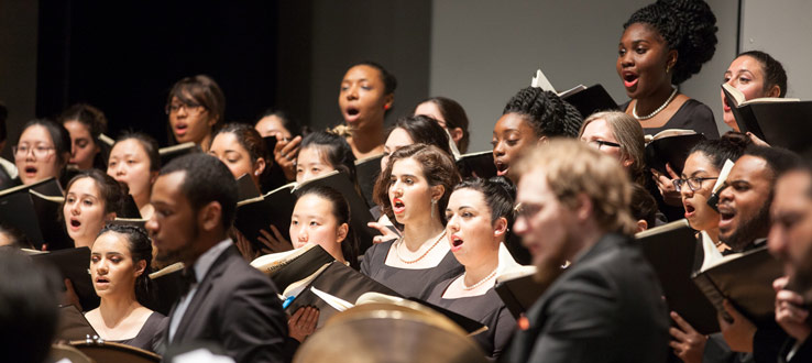 1<p>The Symphonic Choir and Conservatory Singers performing Carl Orff's <em>Carmina Burana</em> in an arrangement with two pianos and percussion</p>