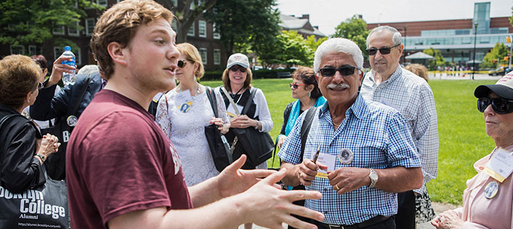 Student guides lead alumni on tours of the campus to show them what has changed and what has remained the same.