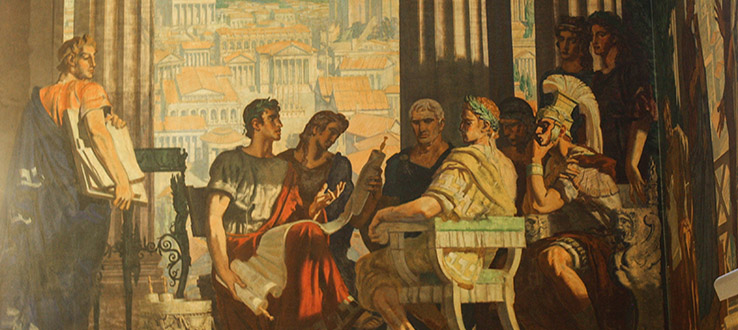 WPA murals of famous libraries inspire our students in our own remarkable library.