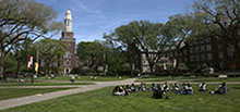 Students at an outdoor class on the East Quad.