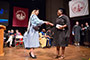 Dean Deborah Shanley of the School of Education congratulates a master's graduate at the Commencement Exercises. The School of Education graduated almost 1,000 students, between master's and baccalaureates. 