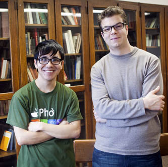 Poets Ocean Vuong (left) and Ben Lerner at the Costas Library. Poets Ocean Vuong (left) and Ben Lerner at the Costas Library.