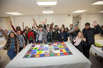 <p>Professor Sharona Levy (center) and the students and faculty of BC Bound with the