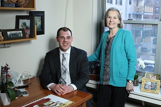 Senior John Morrison (left) says the generosity and dedication of alumni and donors like Brooklyn College Foundation trustee Lorraine Laighold '64 (right), will make it possible for him to excel in his chosen field post-graduation.