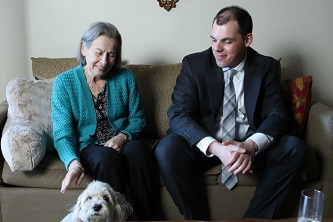 Laighold's beloved dog, Sam, was anxious to be part of her discussion with Morrison about his future career prospects.