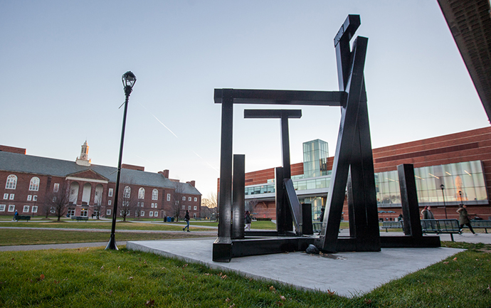 The new resident on the West Quad: <em>Hammarskjold</em>, by renowned artist Tony Rosenthal.