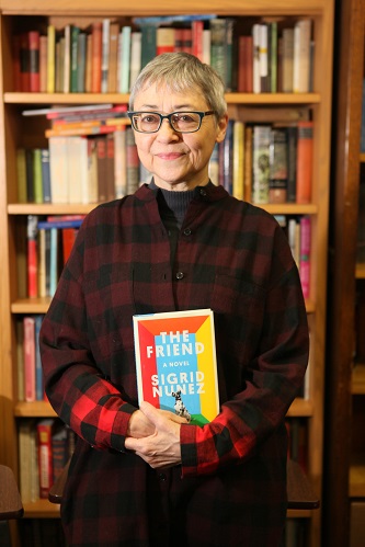 Adjunct Professor Sigrid Nunez's National Book Award–winning novel <em>The Friend</em> explores the life of a woman suffering after the loss of her best friend and mentor, and burdened with caring for the unwanted dog he left behind. Photo by David Rozenblyum '07.