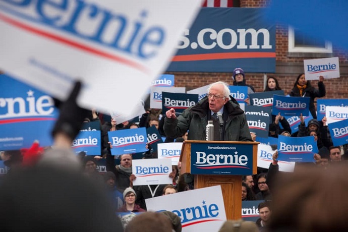 Brooklyn College alumnus and presidential hopeful Bernie Sanders (I-VT) speaks at a rally on campus Saturday, March 2. Photo by Craig Stokle. 