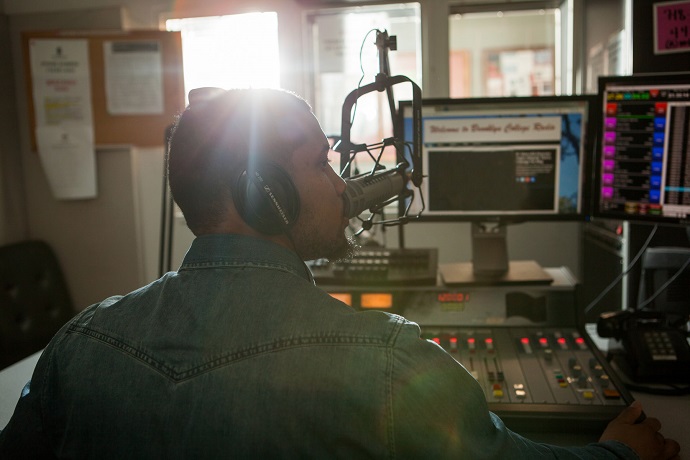 After he graduates with the Class of 2019 in May, James would like to begin working on a podcast that pays homage to a classic moment in radio history. Photo by Craig Stokle. 