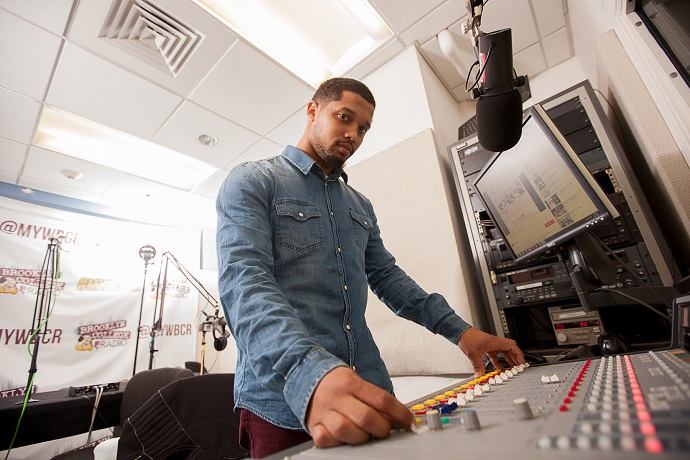 For World Radio Day (February 13, 2019), Department of Television and Radio senior and Brooklyn College Radio (WBCR) DJ Kevin James talks about his burgeoning career in the industry. Photo by Craig Stokle. 