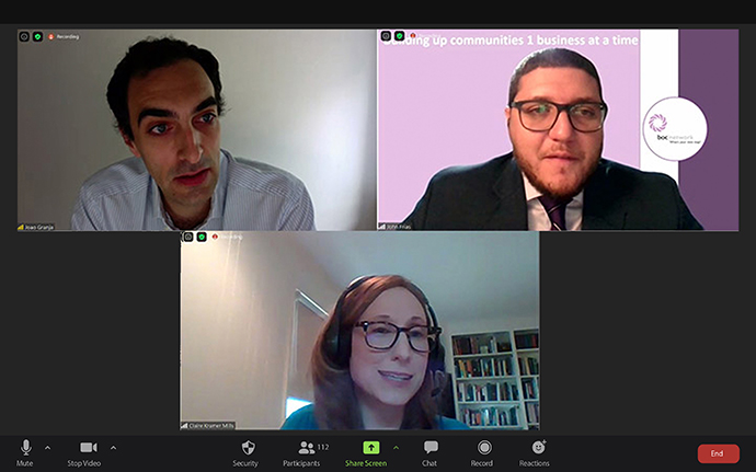 Clockwise: Joao Granja, from the University of Chicago, John Frias of the Business Outreach Center Network, and Claire Kramer Mills, from the Federal Reserve Bank of New York.