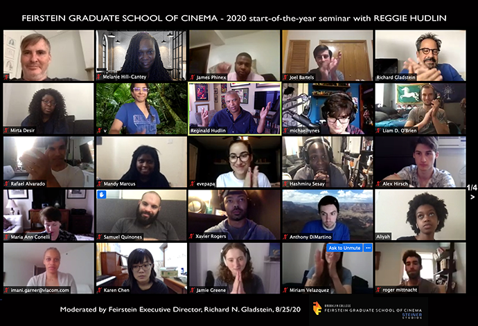 Reggie Hudlin on a Zoom seminar with Feirstein students.