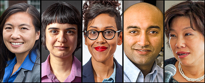 The officers of the newly-formed Asian American Faculty and Staff Association. From left to right: Yung-Yi Diana Pan, Mobina Hashmi, Rhea Rahman, Vinit Parmar, Sau-fong Au.