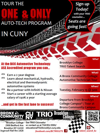 <p>Poster for Bronx Community College Auto Tech Tour</p>