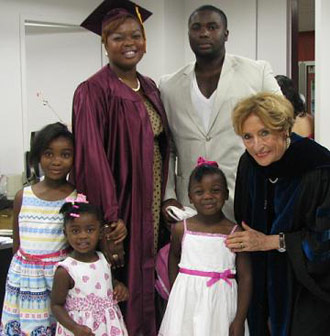 Kizzy Ann Levers and her family, with Professor Gertrud Lenzer.  Kizzy received her B.A. in Children and Youth Studies in 2011.  She currently works as a Case Planner at Catholic Charities East New York Family Support Center.