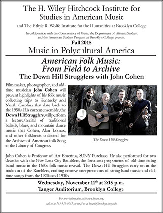 Poster for American Folk Music: From Field to Archive. Inset Image: The Down Hill Strugglers.