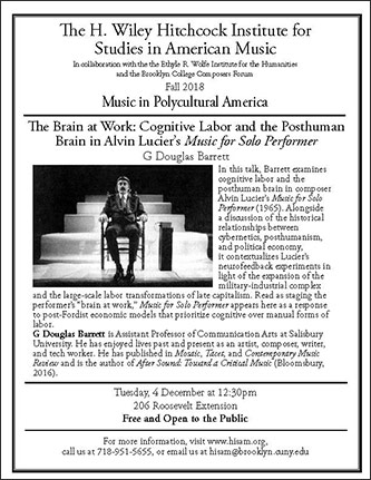 Poster for <em>The Brain at Work: Cognitive Labor and the Posthuman Brain in Alvin Lucier's </em>Music for Solo Performer