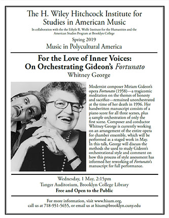 Poster for Music in Polycultural America - <em>For the Love of Inner Voices: On Orchestrating Gideon’s </em>Fortunato