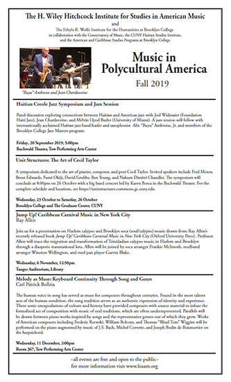 Poster for <em>Music in Polycultural America</em>, Fall 2019