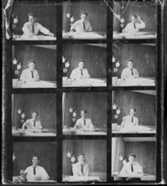John Cage, compiling materials for <em>Silence</em> (1961), Wesleyan University, ca. 1960-1 Photographer: Unknown Courtesy of the John Cage Trust