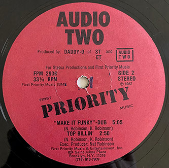 Audio Two, “Make It Funky”/“Top Billin’” 12” Single, First Priority Music, 1987, photo courtesy of DJ Eclipse