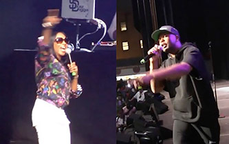 (L-R): MC Lyte and Milk Dee of Audio Two performing at Coney Island Ampitheater, June 20, 2018, screen captures from Big Daddy Kane: Long Live the Kane 30th Anniversary