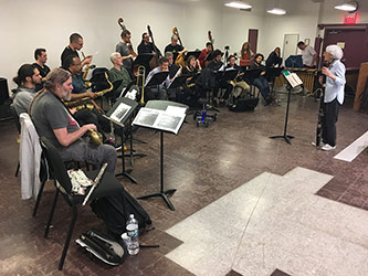 Big Band rehearsal at Brooklyn College, led by Karen Borca