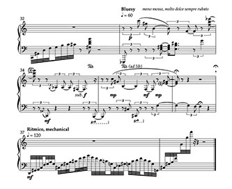 <em>Para-Noah</em> (2005) by Tania León, mm. 32–38. Printed with the permission of Tania León