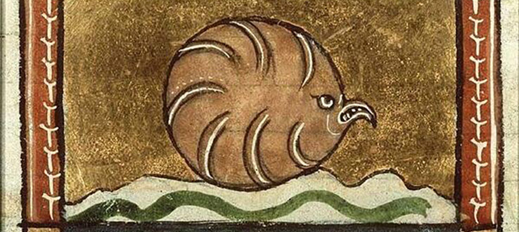 An angry medieval oyster, from a 14th-century manuscript from The Hague, KA 16 (courtesy of Associate Professor Karl Steel).