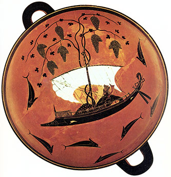 “Dionysus Cup” from 540-530 BCE, Exekias, from Staatliche Antikensammlungen in Munich