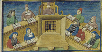Medieval law students in a late medieval manuscript (Coimbra, Biblioteca da Universidade 722, fol. 2r)