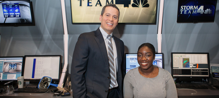 Hope Osemwenkhae and her mentor, Raphael Miranda, during her internship on the NBC weather team.